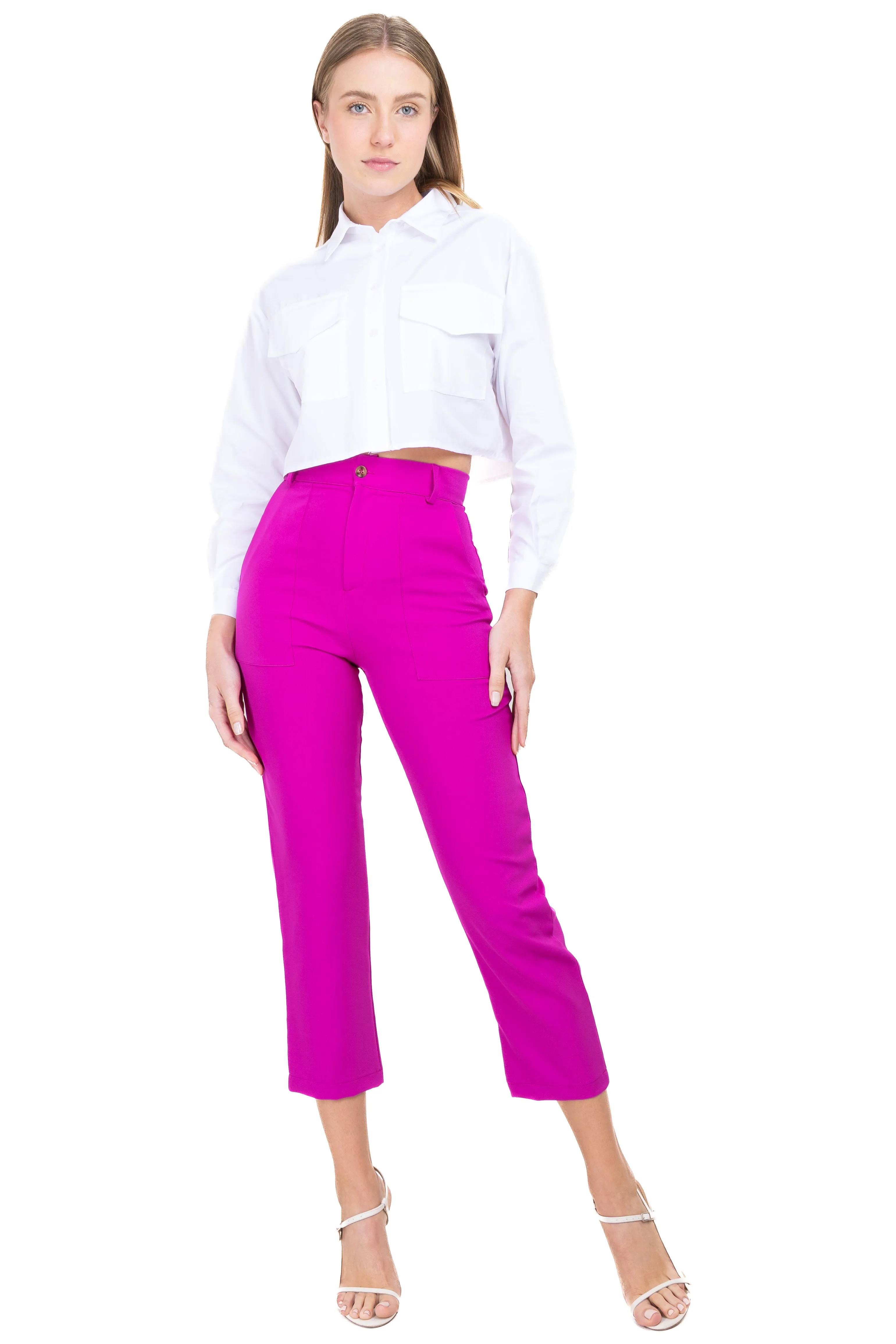 Pantalón Cintura Alta Capri Bolsas