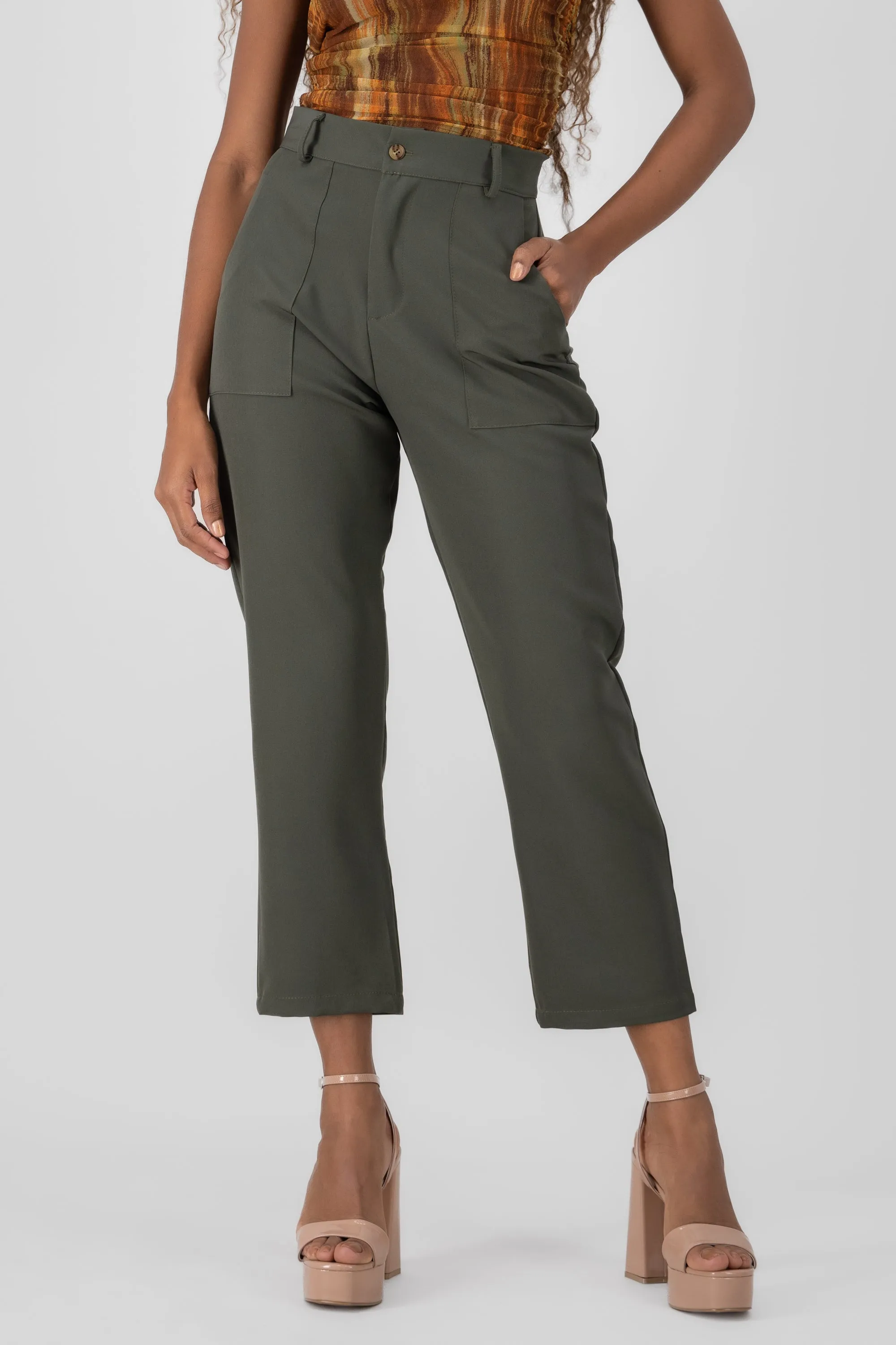 Pantalón Cintura Alta Capri Bolsas