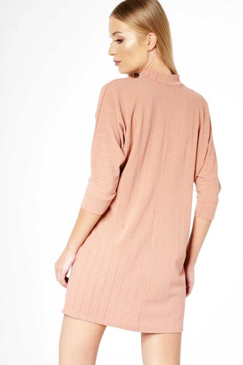 Pink Ribbed Choker Cross Strap Mini Dress - Meghann