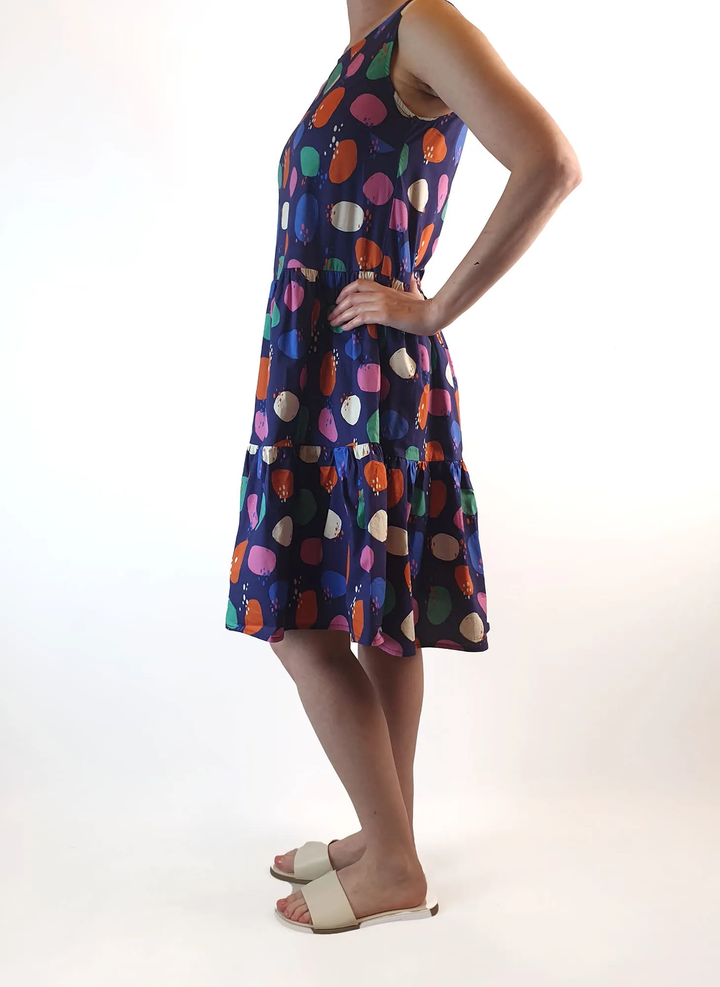 Princess Highway purple sleeveless dress with colourful large dots size 6