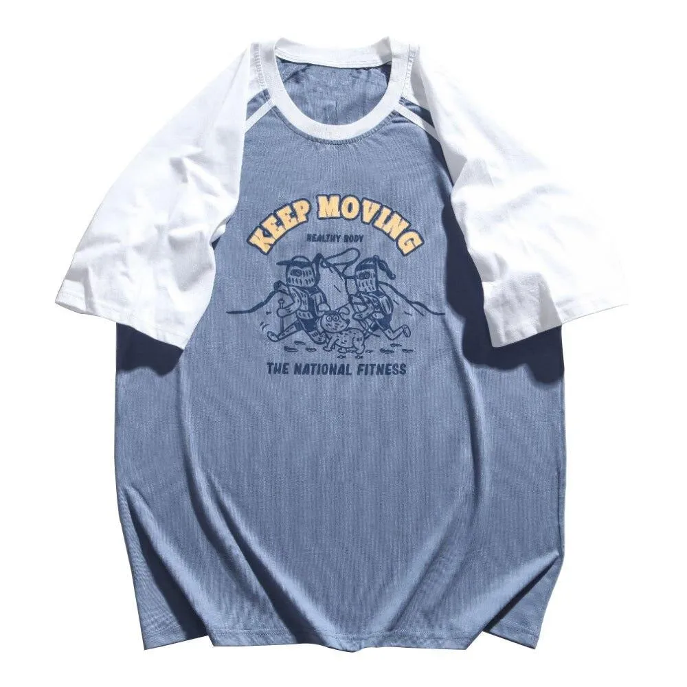 "KEEP MOVING" T-shirt raglan Bleu Blanc - URB1™