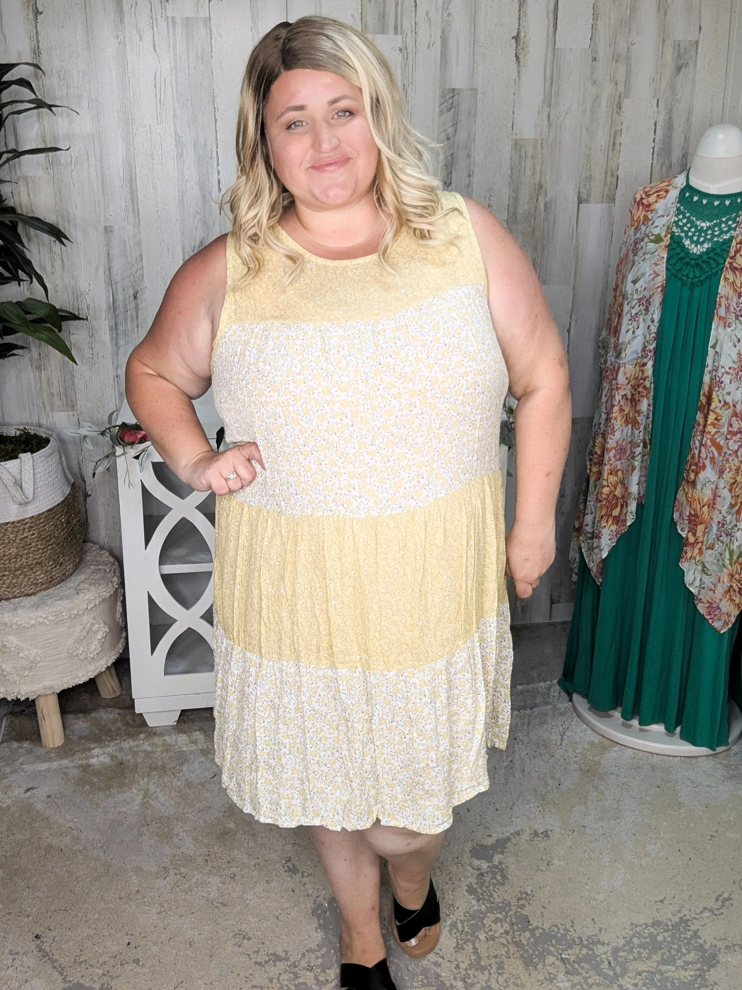 SALE- Kat Floral Tiered Tank Dress in Garden Gala Yellow