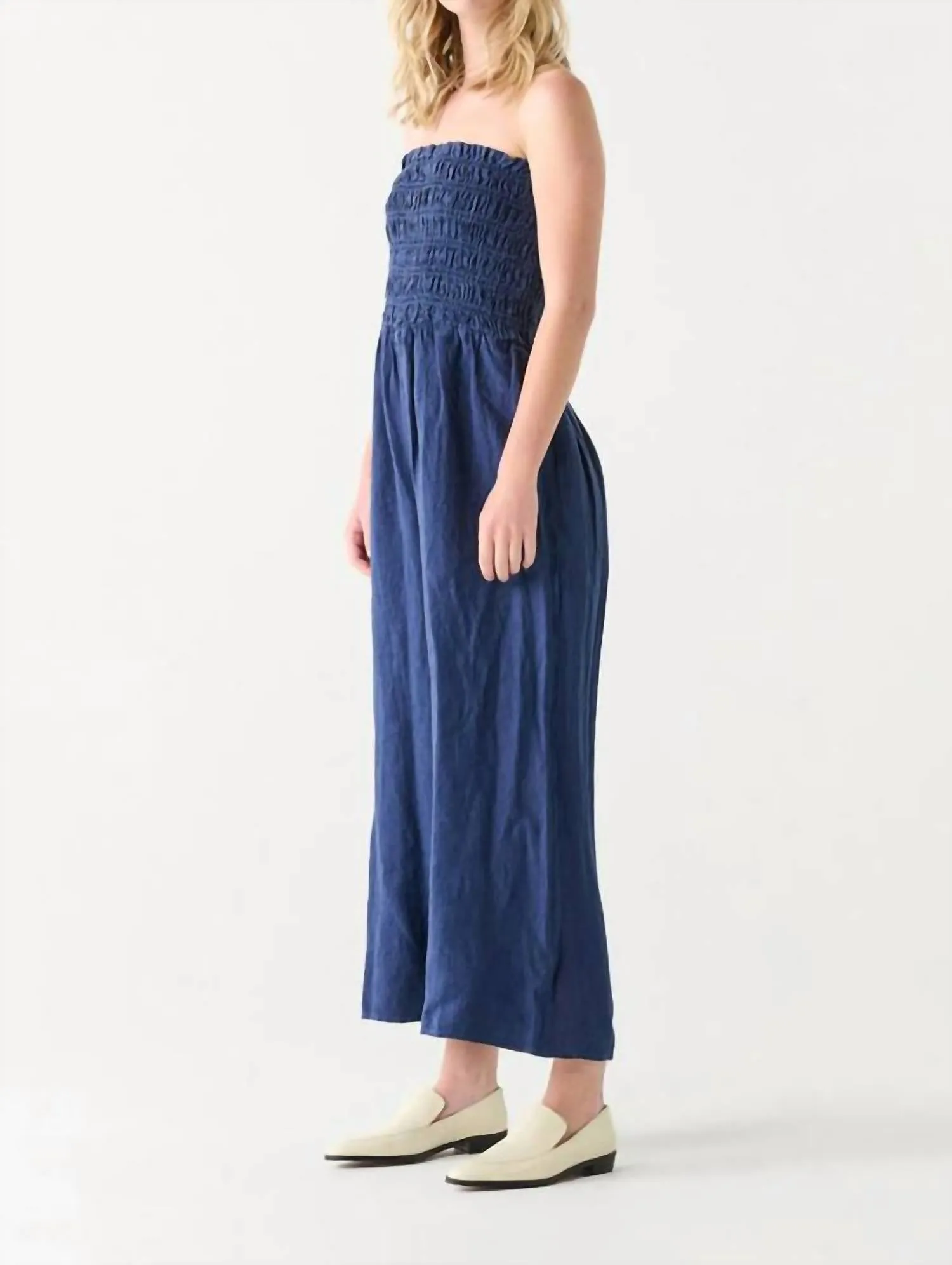 Smocked Jumpsuit In Navy