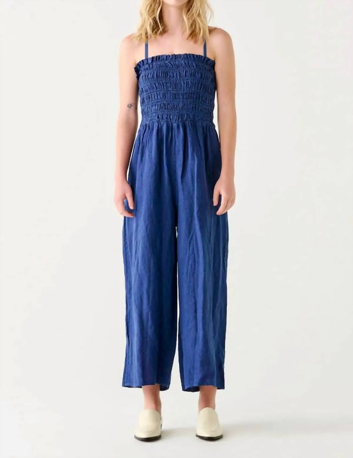 Smocked Jumpsuit In Navy