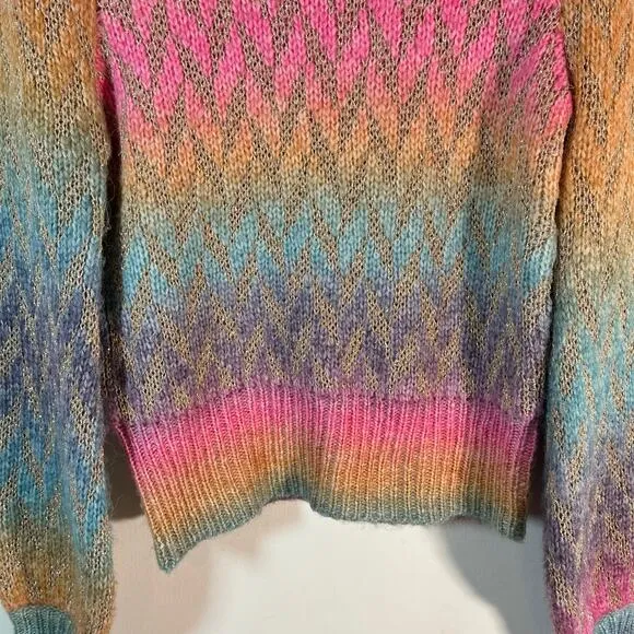 STRUT &amp; BOLT rainbow chevron bishop sleeve wool blend womans sweater size M