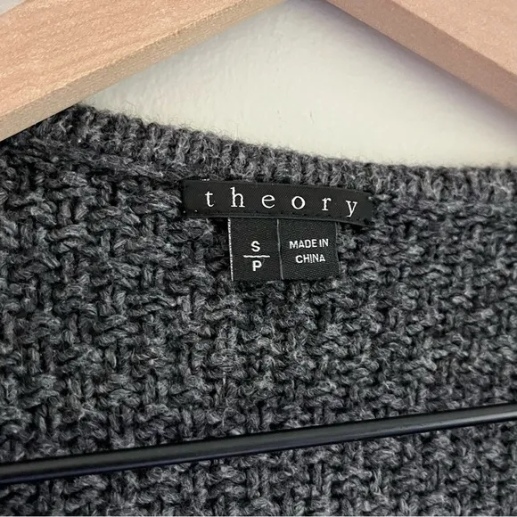 Theory Wool Women’s Open Front Pocket Sweater Cardigan in Dark Grey Size Small