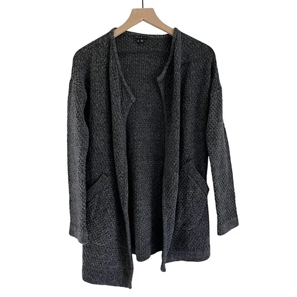 Theory Wool Women’s Open Front Pocket Sweater Cardigan in Dark Grey Size Small
