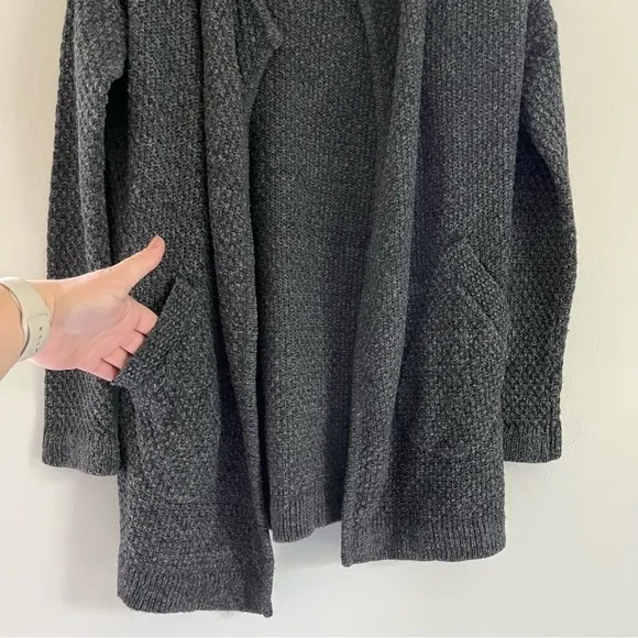Theory Wool Women’s Open Front Pocket Sweater Cardigan in Dark Grey Size Small