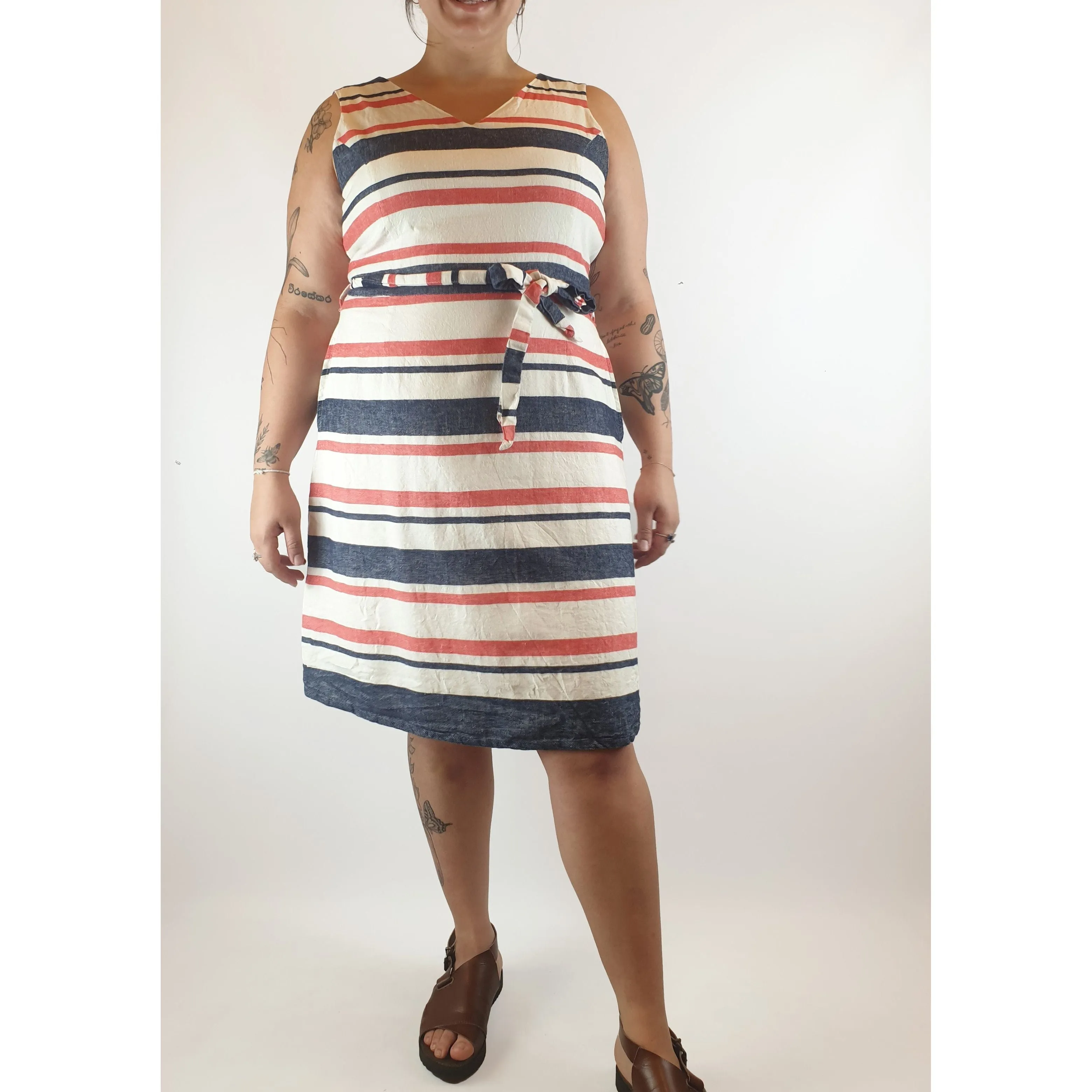 Trent Nathan blue and red linen/cotton striped dress size 16