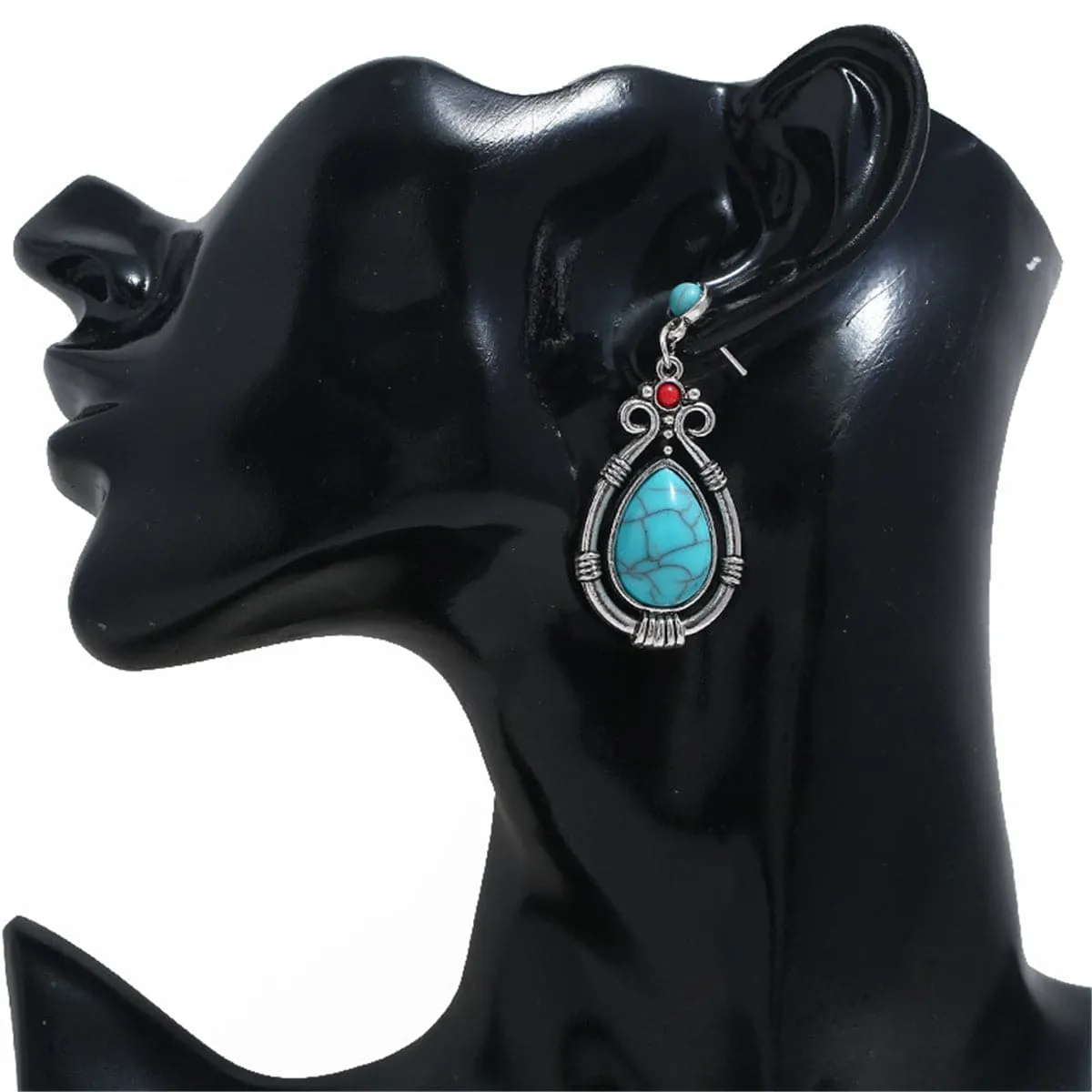 Turquoise & Silver-Plated Teardrop Earrings
