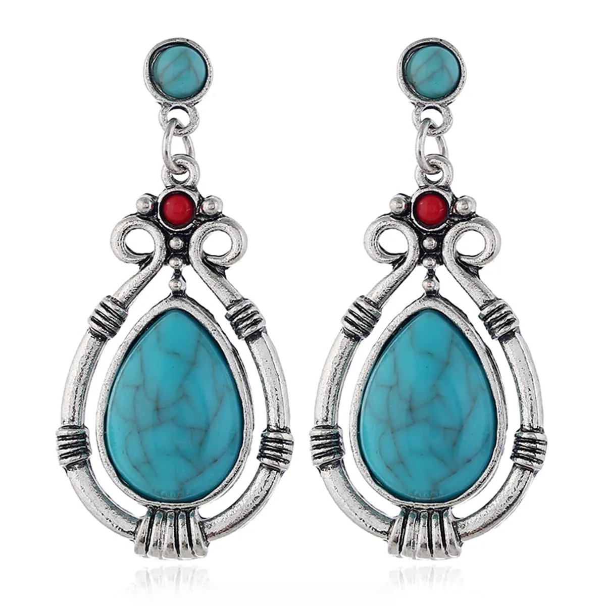 Turquoise & Silver-Plated Teardrop Earrings