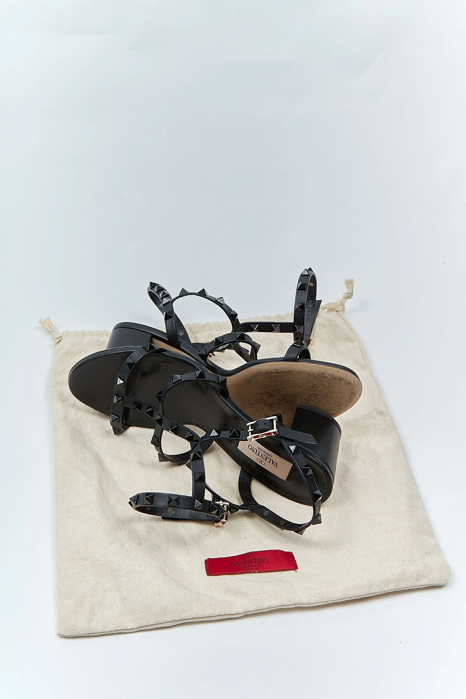 Valentino Black Rockstud All Black Low Heel Sandals - 38.5