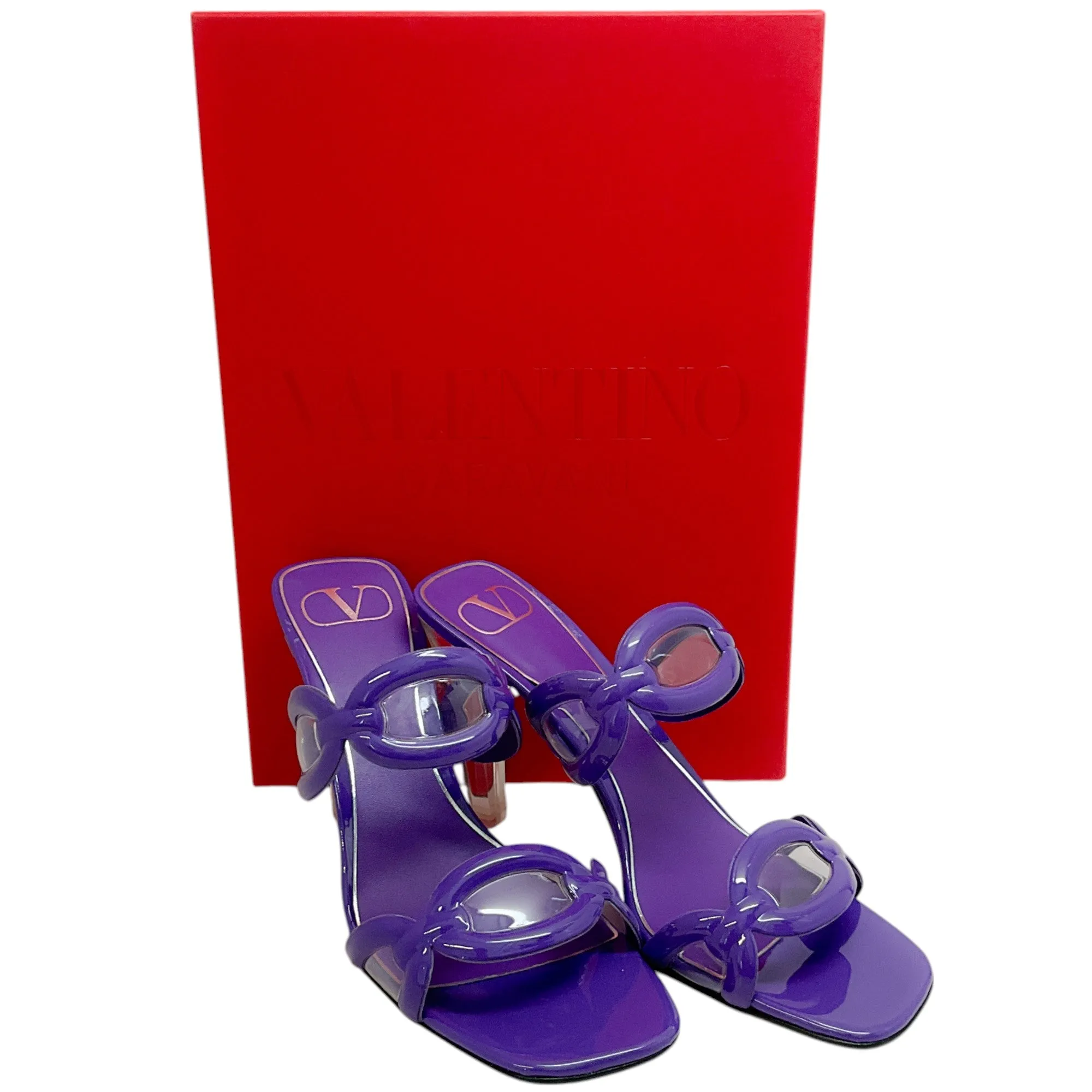 Valentino Purple Patent Leather Chain Open Toe Sandals
