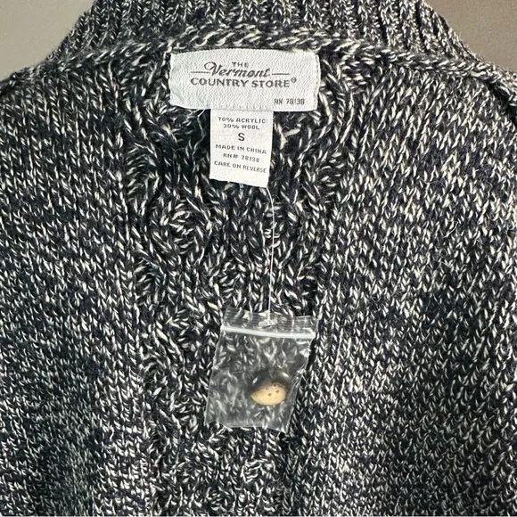 Vermont Country Store Wool Blend Cable Knit Marbled Navy Blue Cardigan Size L