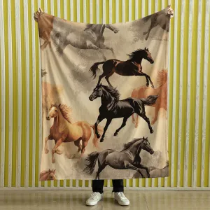 Vintage Horse Equestrian Ephemera Velveteen Plush Blanket Gift for Horse lover, Farm House Decor, Equine Art, Antique Horse Decor, Equestrian Gifts 06