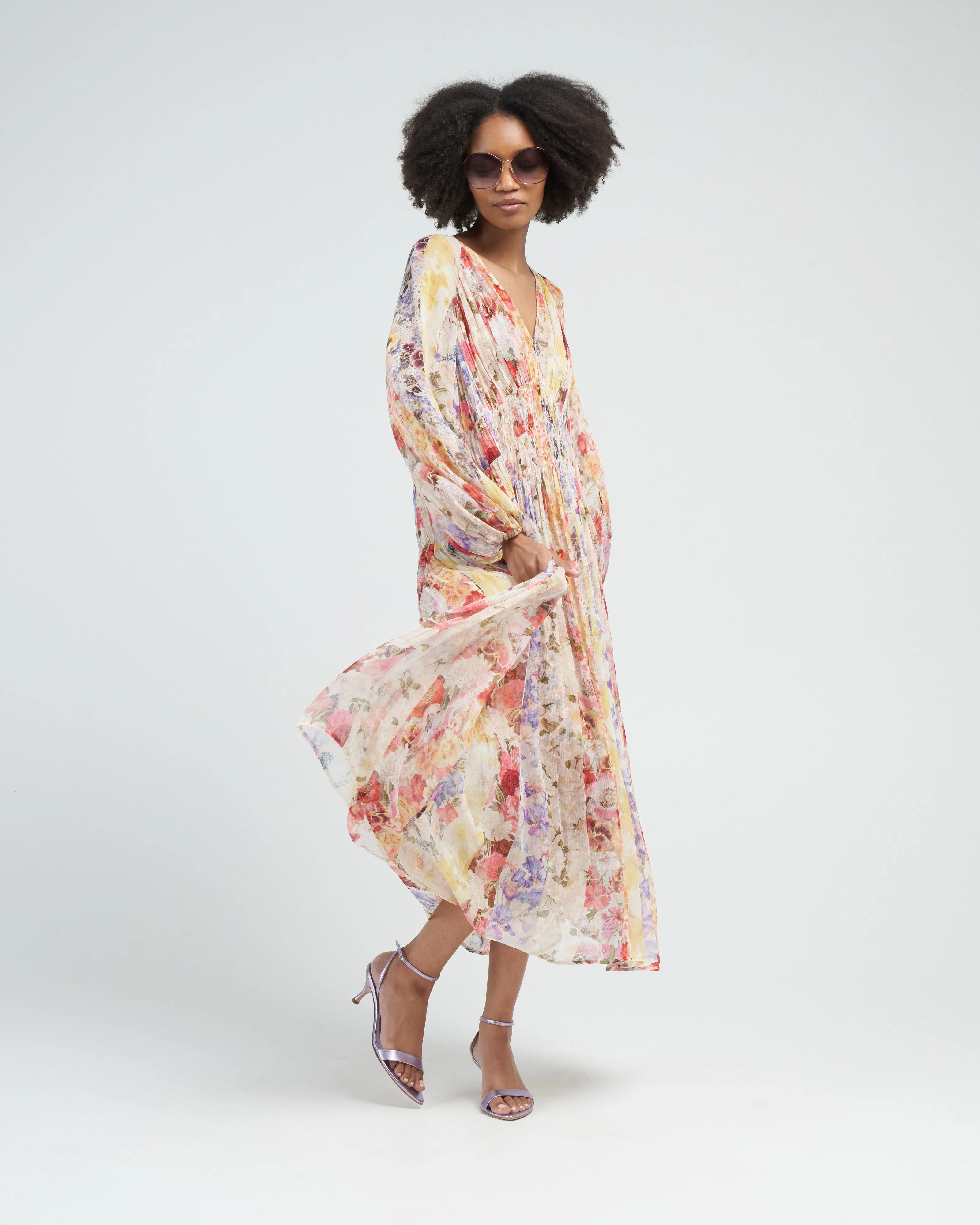 wonderland floral midi dress - spliced stripe floral