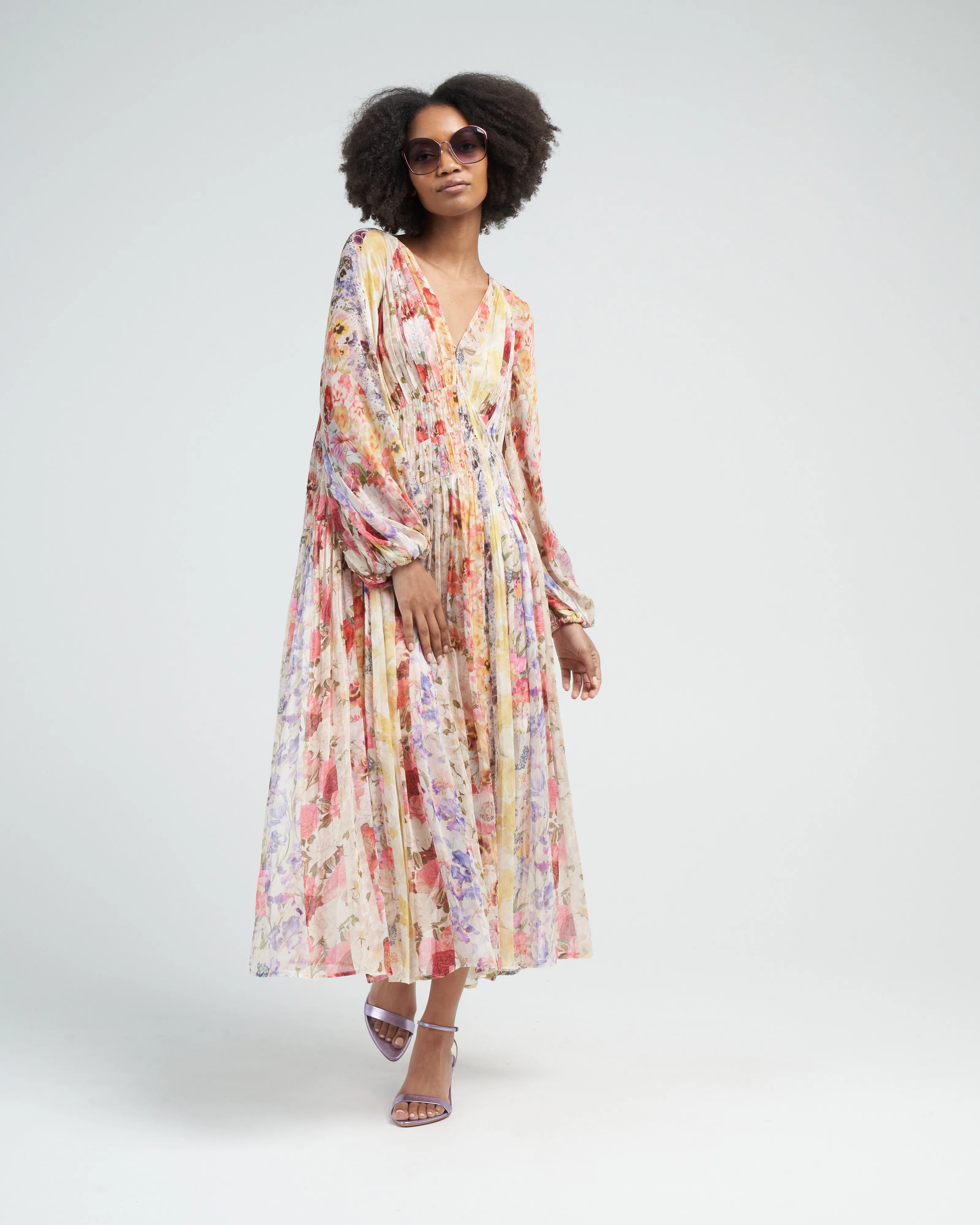wonderland floral midi dress - spliced stripe floral
